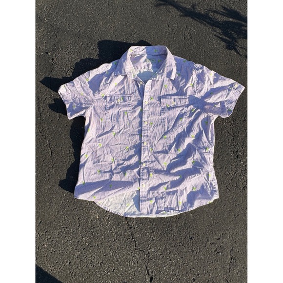 JACHS New York Striped Shirt Green Palm Tree‎ Print Short Sleeve XL - Picture 1 of 5